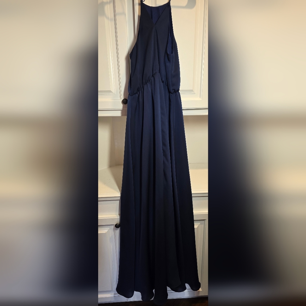 Halston Heritage Navy Halter Dress Sz 4 Resort Evening Maxi Gown - Picture 6 of 8